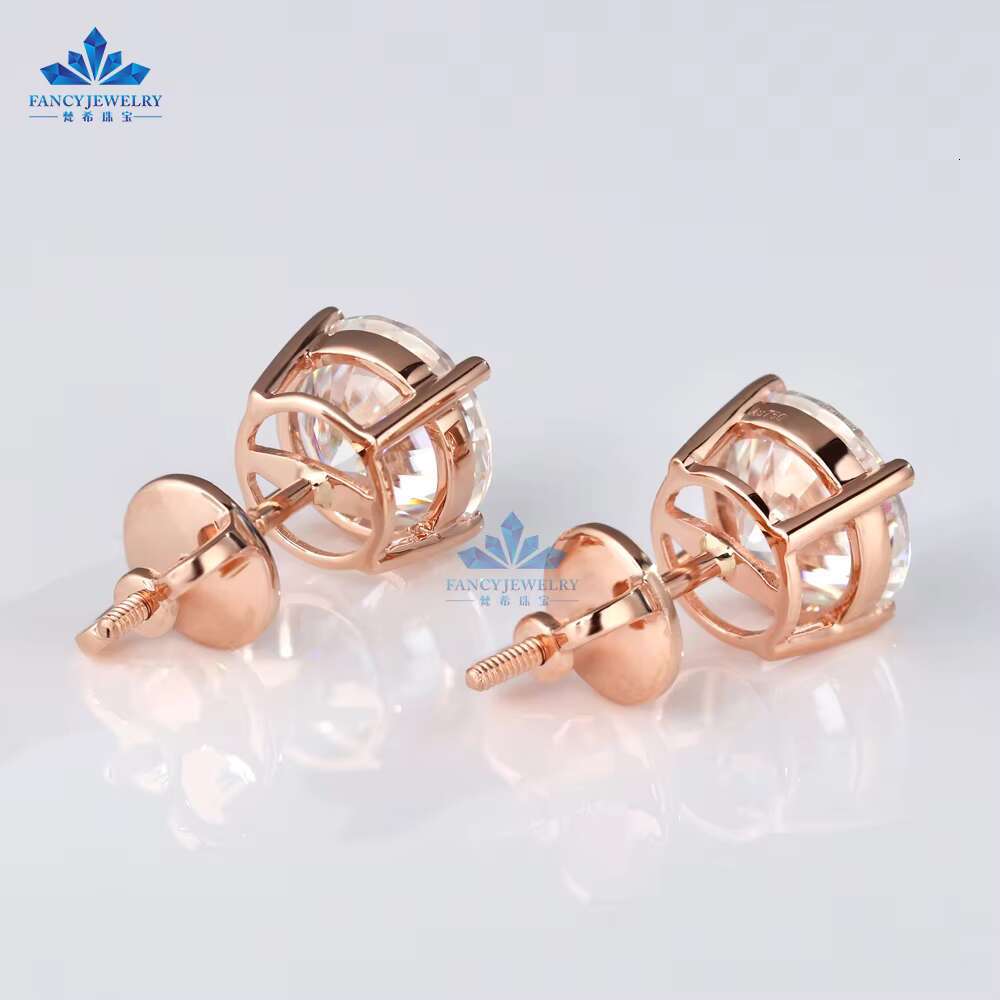18K 14K Solid Gold Four Prong 0.3ct 0.5ct 1ct 1.5ct 2ct HPHT CVD Lab Grown Diamond Ear Screw Back Earrings for Gift Jewelry