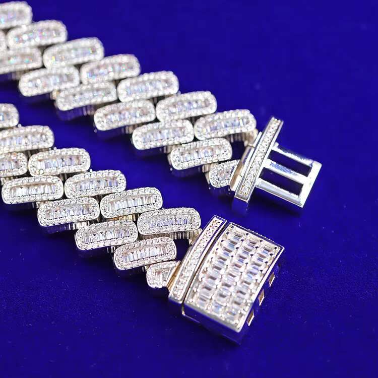Customization Miami 20mm Width S925 Plated 18k Gold Real Moissanite Fashion baguette Necklace Cuban Link Chain
