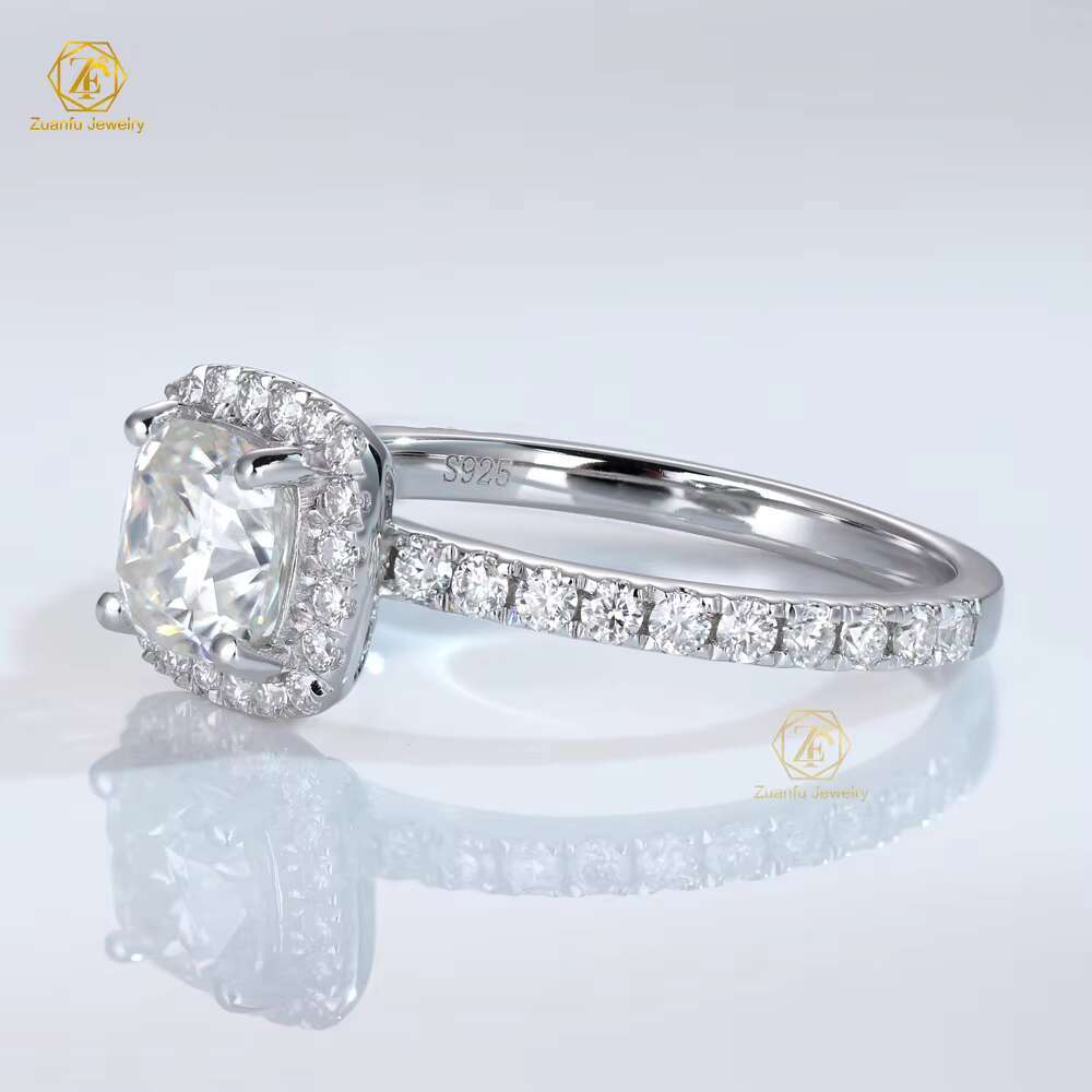 2ct Cushion Moissanite Rings Factory 14k 18k Gold Halo Ring 7X7MM D VVS1 Moissanite Engagement Wedding Ring