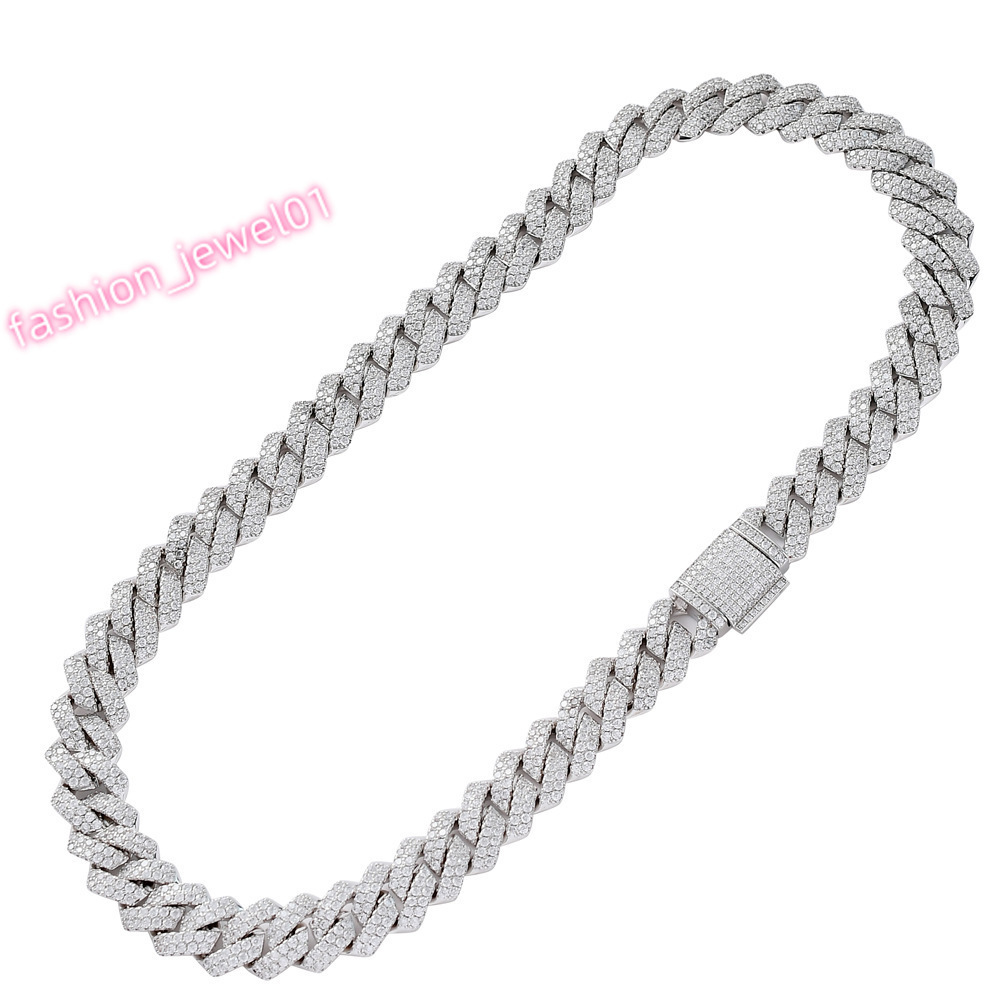 Hot Sale Hiphop Cuban Chain 2rows Wide 8mm/10mm/12mm/13mm/14mm/15mm/20mm Real S925 VVS Moissanite Cuban Link Chain