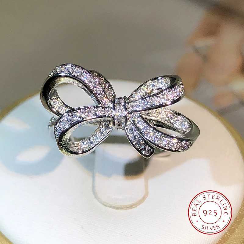 925 sterling silver classic large bow zircon ring for womens fashion Botai wedding engagement jewelry giftXJ250412