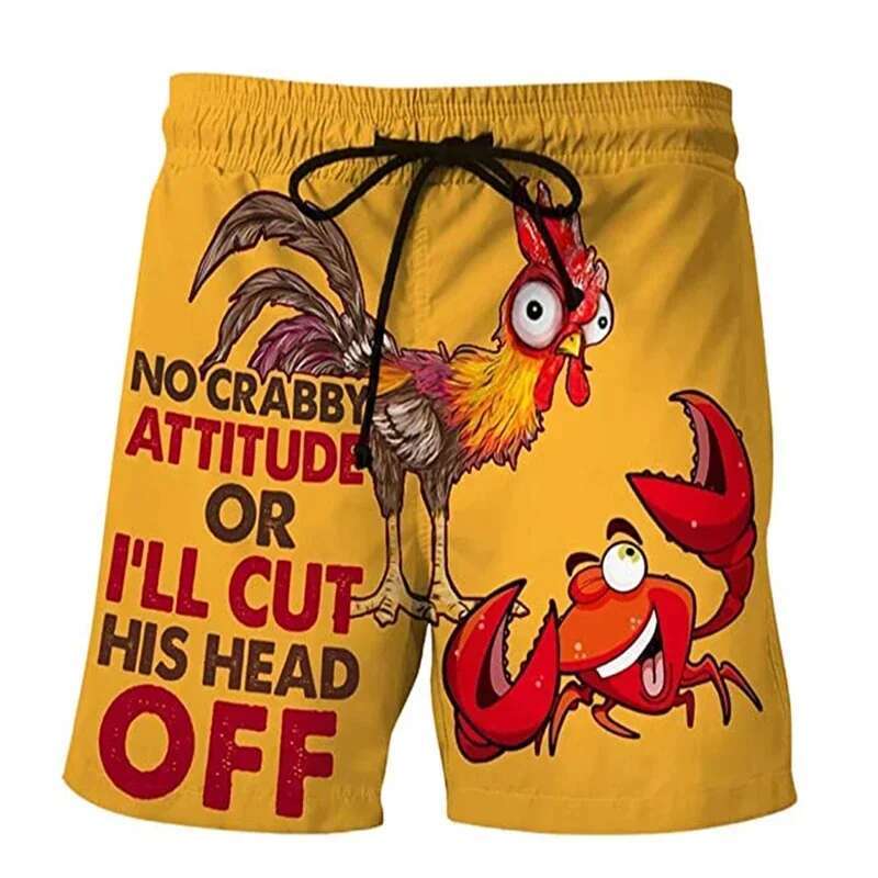 Funny Chicken Swimming Crab 3d Printed Surfing Board Banana Beach Shorts Men's Swim Briefs Boy Trunks