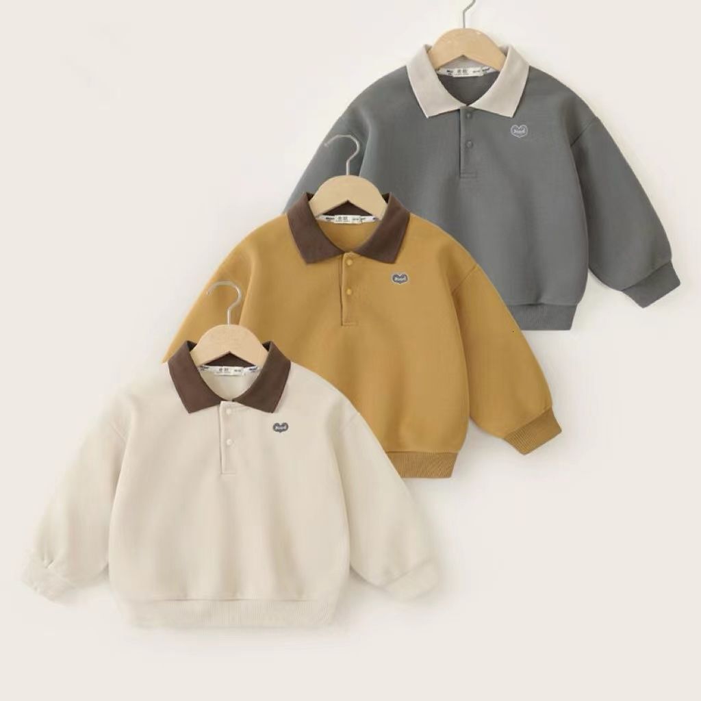 Ddmyshoesvip Boys POLO Collar Hoodie Spring And Autumn New Clothing Children S Baby Tops Girls Long Sleeved Base Shirts