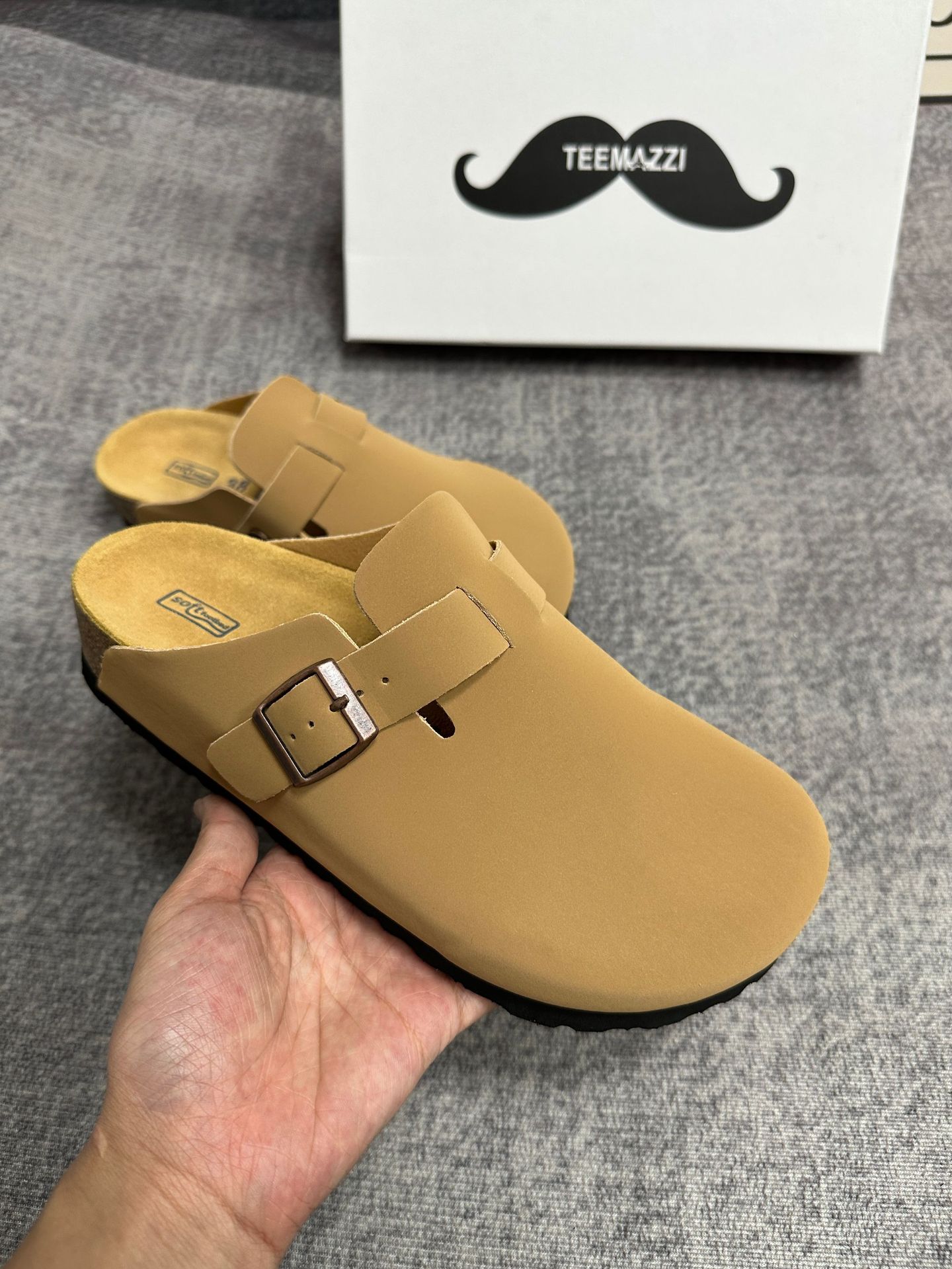 TEEMAZZI mens and womens bocken shoes genuine leather outdoor fashionable and versatile cork bottom casual shoes