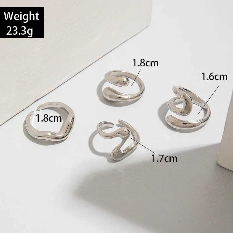 4-piece/set fashionable silver irregular geometric opening ring suitable for women men punk metal adjustable knuckles joint rings jewelry giftsXJ25041