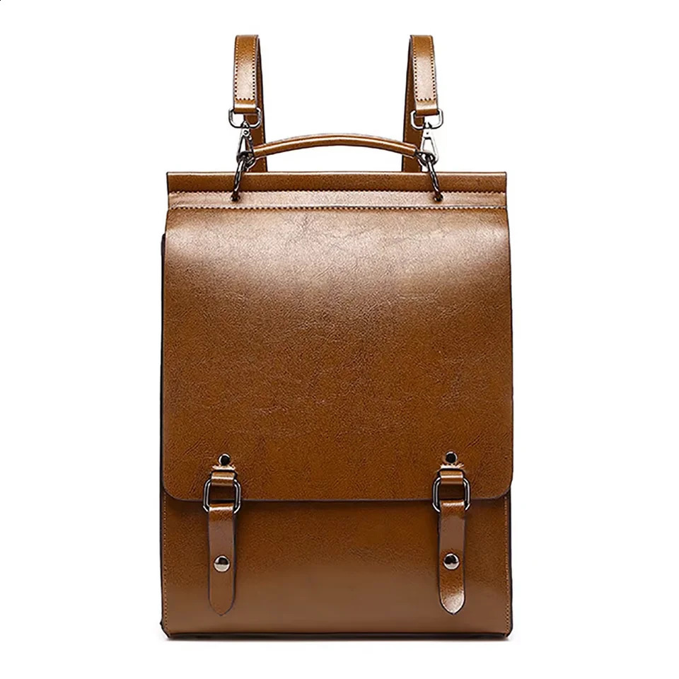 Genuine Leather Women Backpack Cross Body Bag Book School Bags Real Cowhide Lady Female Laptop Daypack Messenger Shoulder Bags 250407