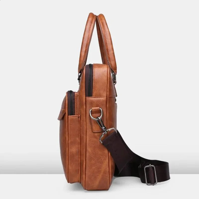 PU Leather Shoulder Bag Large Capacity Portable Casual and Waterproof Crossbody Document Bag for Men Briefcase 250407