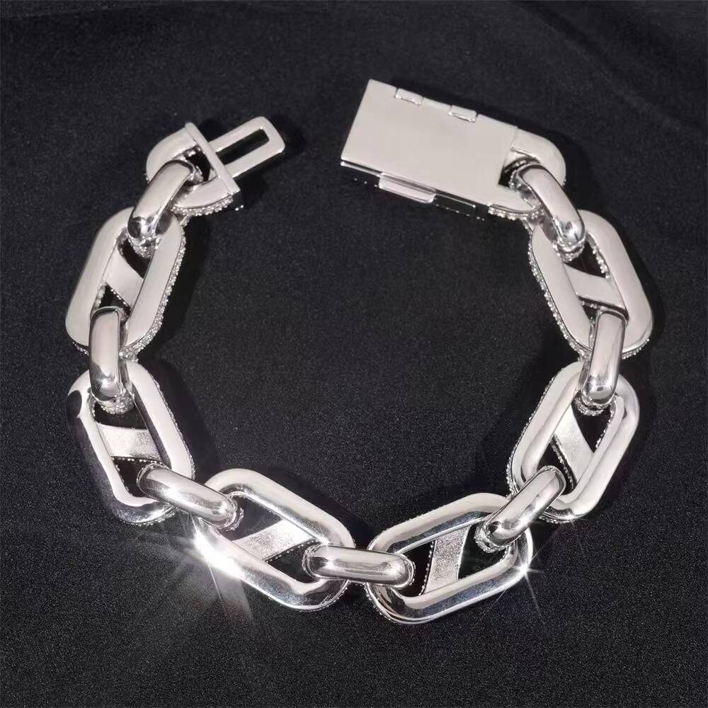 Iced-Out 925 Sterling Silver Mens Cuban Link Moissanite Hip Hop Rapper Style Infinity Chain Bracelet