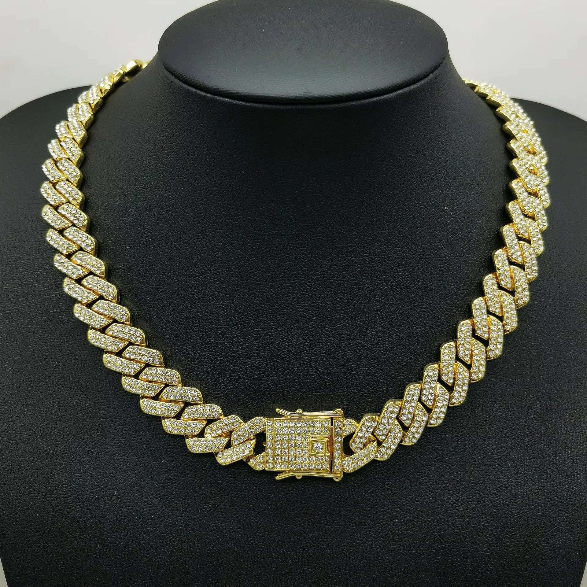Hip hop Cuban Chain with 14mm Dia All Rock Necklace for Women and Men