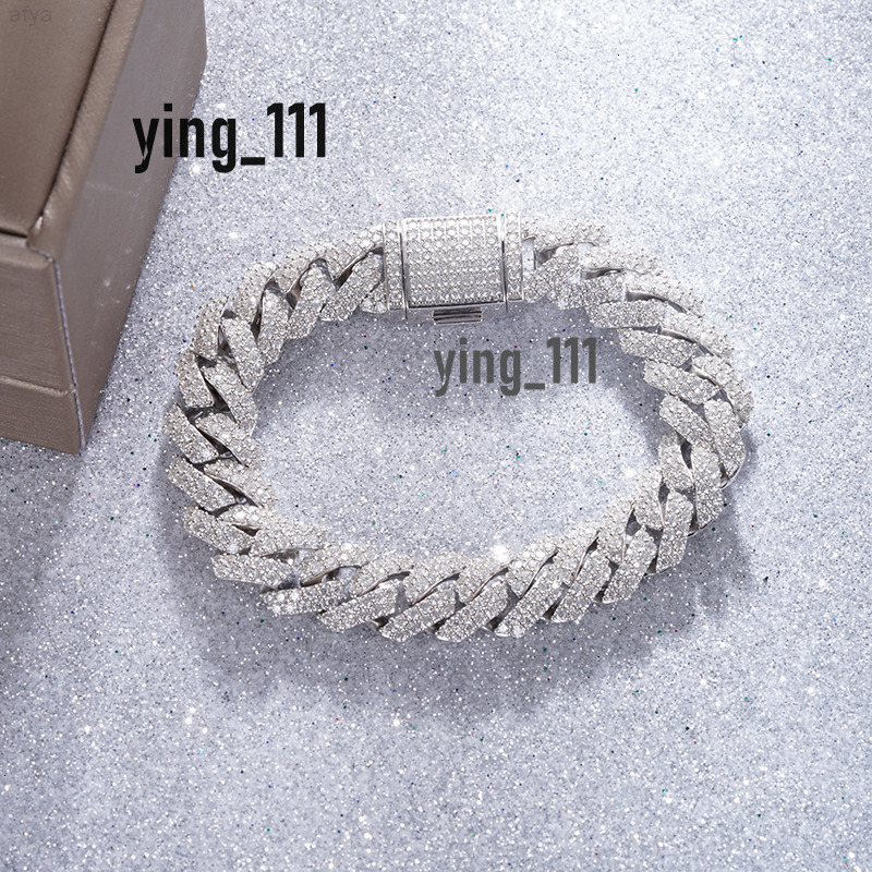 8 Inches Moissanite Gemstone Couple Bangles Cuban Link Bracelets S925 Silver Chain