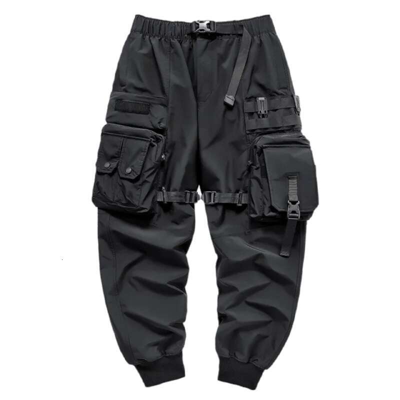 Multi-pockets Ribbons Bandage Tactical Techwear Cargo Pants Mens Haruku Punk Hip Hop Joggers Pantalons Casual Streetwear