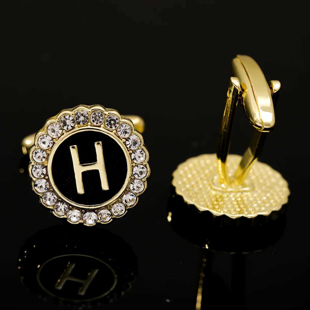2 pieces of crystal wrapped initial A-Z cufflinks letter rhinestone round cufflinks business mens evening dress shirt giftT250412