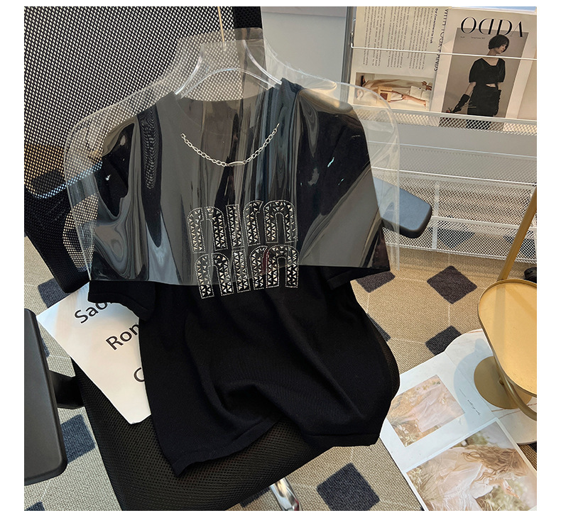 2025 Designer Summer T-shirt Top Women's Fashion Heavy Industry Letter Hot Diamond Letter Short Sleeve Top European Loose Premium Shirt T-shirt C