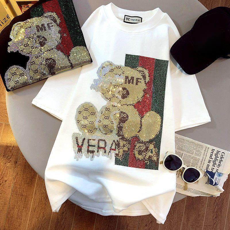 2025 Designer T-shirt Women's Student Fashion Design Sense Loose Short Sleeve T-shirt Hot Pot Diamond Round Neck Women's Cotton Top Summer C