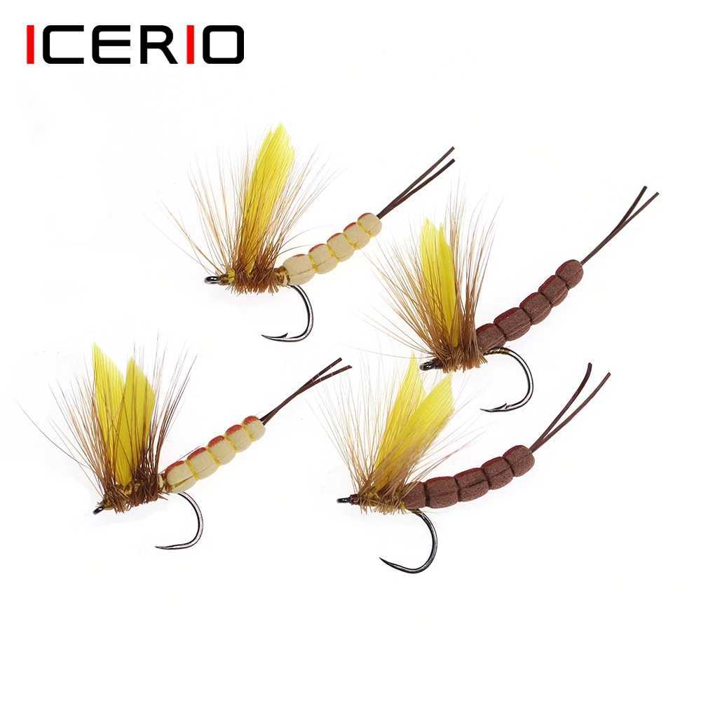 ICERIO 3PCS Yellow Wing Mayfly Foam Tail Dry Fly Trout Fishing Lure Baits Flies Z250411