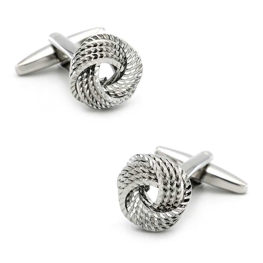 Hot selling mens cufflinks with metal knot design high-quality brass material silver cufflinks wholesale and retailT250412
