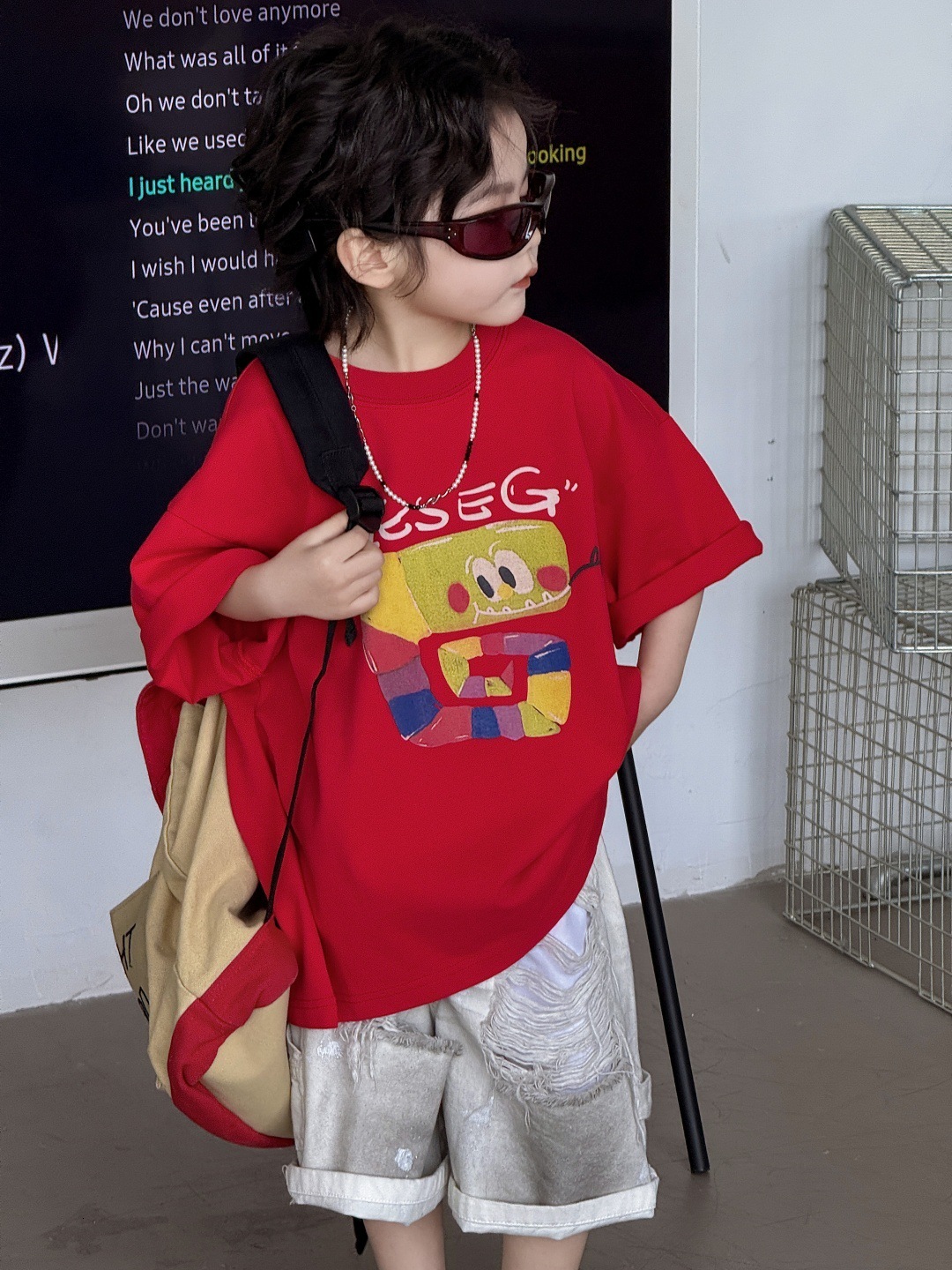 Ddmyshoesvip Summer New Children S Short Sleeved Top For And Girls Red Western Style Loose Pure Cotton Round Neck Boys