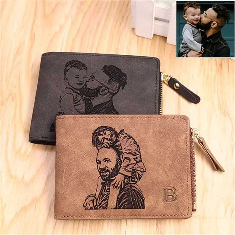 Personalized customized mens photo wallet with zippered coin pocket engraved picture and text wallet give him Christmas gifts Z250411