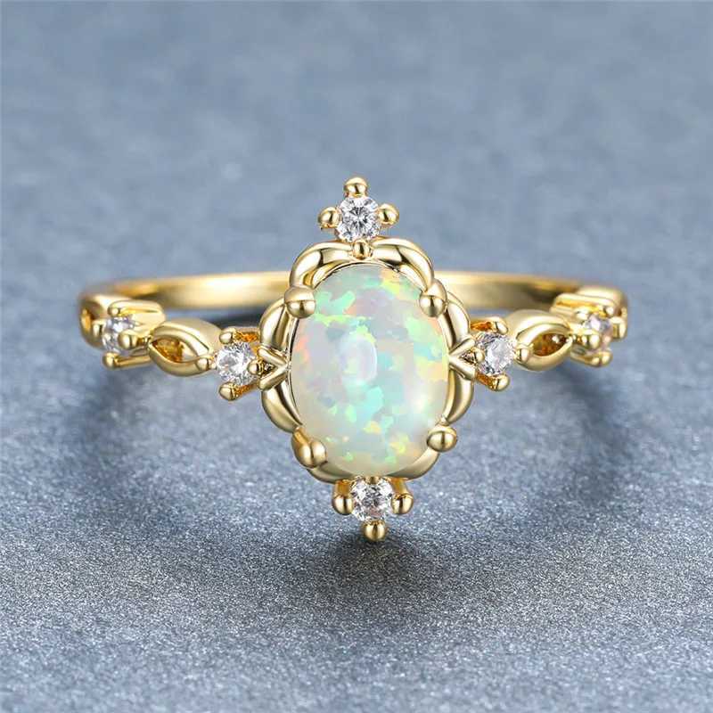 Enchanting gold silver wedding rings white opal engagement rings cute women blue green purple crystal ringsXJ250412