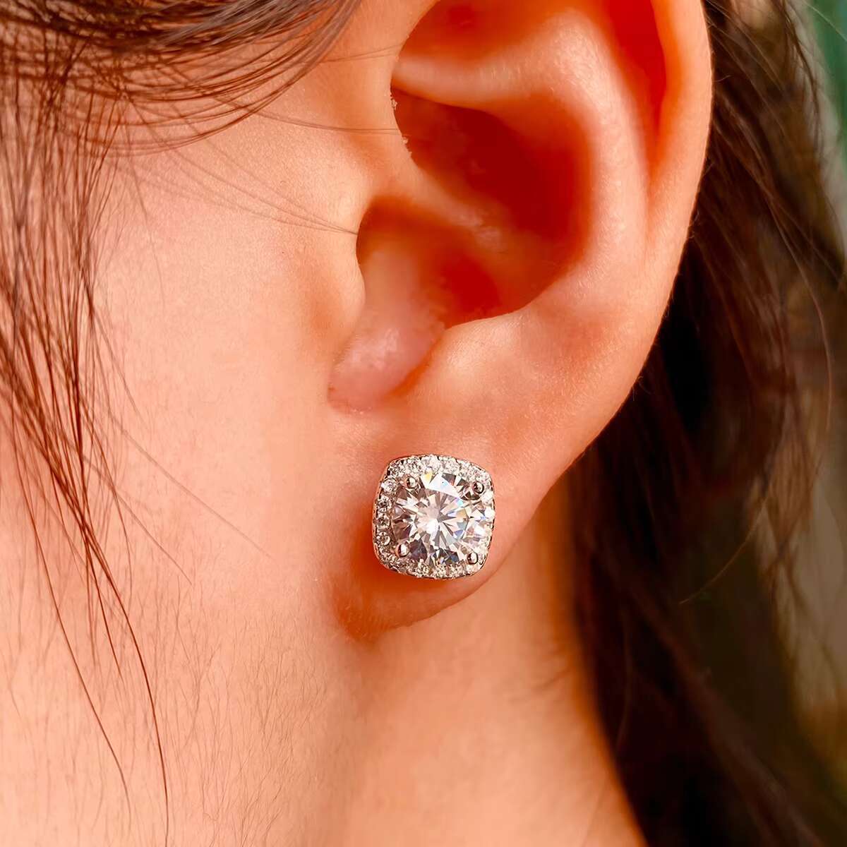 New Luxury 925 Sterling Silver Full Drill Square Stud Earrings 1ct Moissanite Fine Jewelry Weddings Bridal Trendy Style Gifts