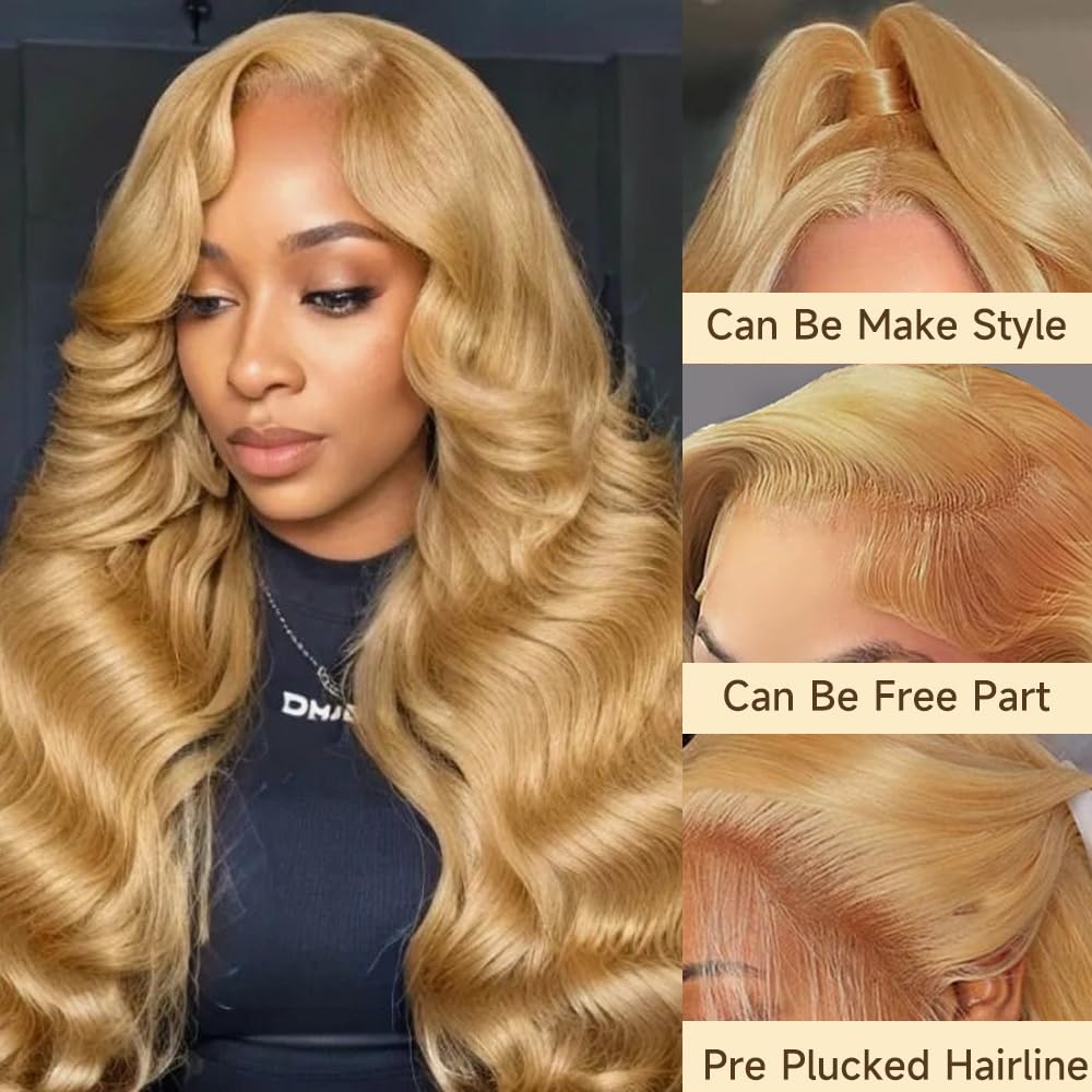 Blonde Body Wave Hair Brazilian Soft Simulation Human Lace Front Wig Glueless 13x4 Colored Lace Front Synthet Hair Wigs HD Lace Closure Wig 250 Densit