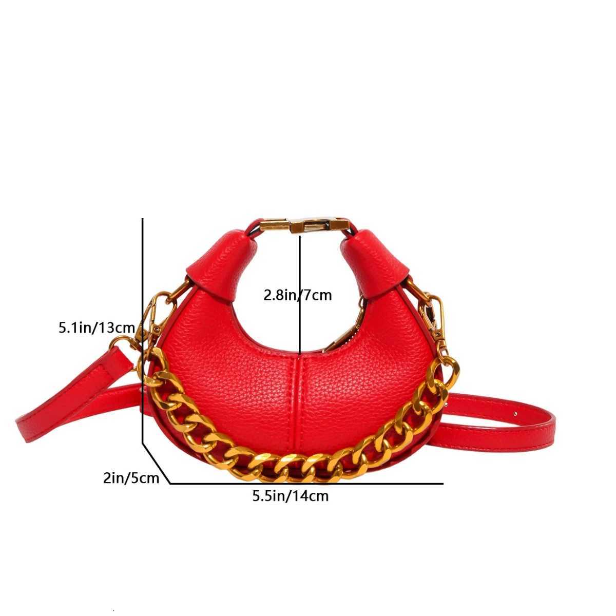 Womens Trend Half Moon Chains Shoulder Bag PU Leather Ladies Handbag Personality Luxury Designer Mini Crossbody Bags for WomenW251111