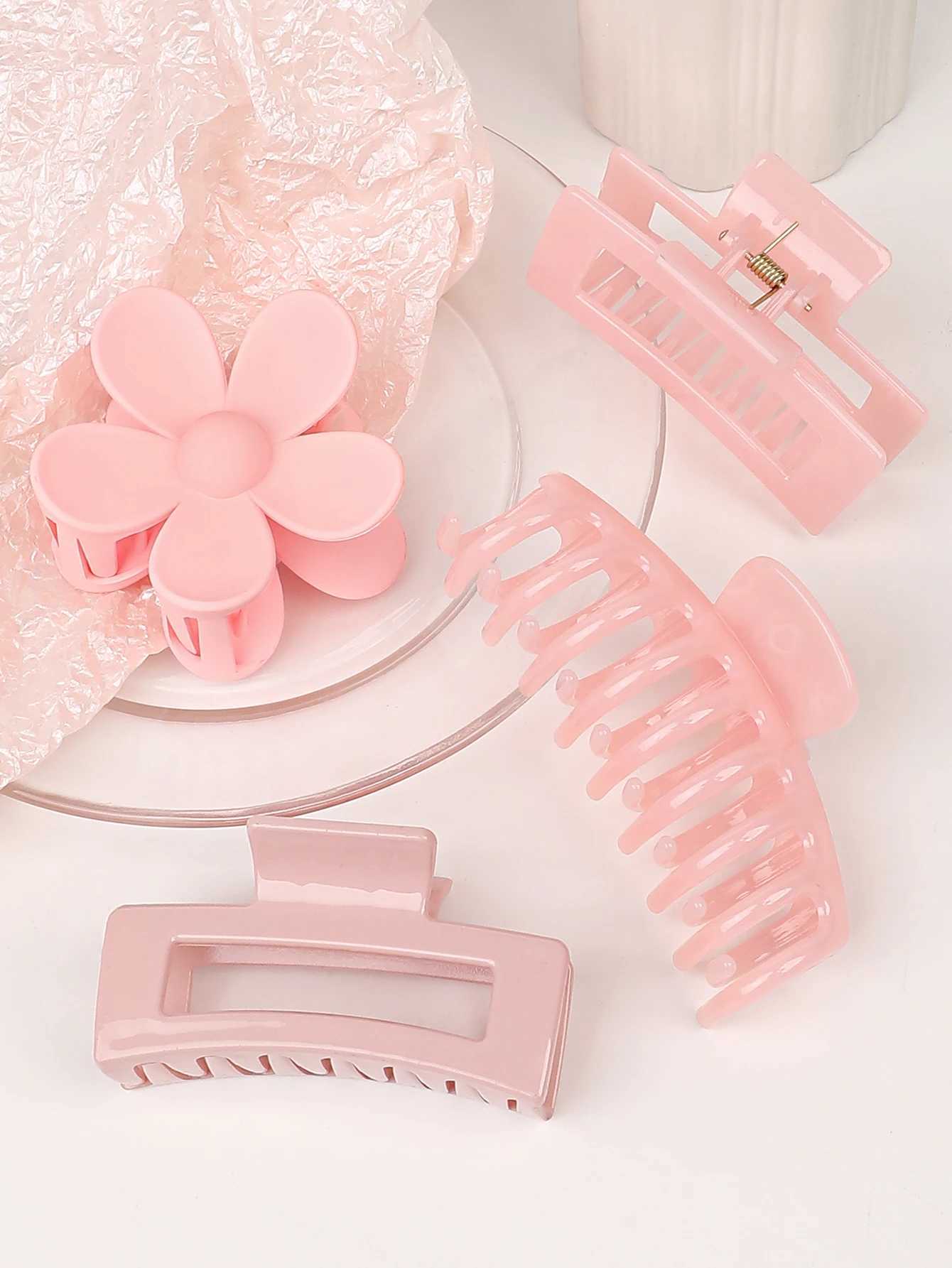 4pcs pink hair clip accessories multiple styles flower claw clip for thick hair female hair clip anti slip Y2504012