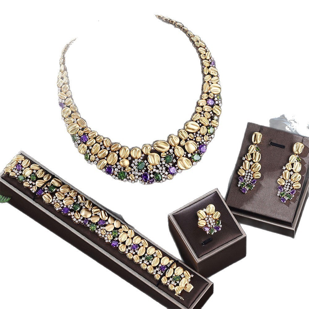Exaggerated Necklace Earrings Wedding Set Luxury Fashion High-end Womens Evening Accessories Set 240812