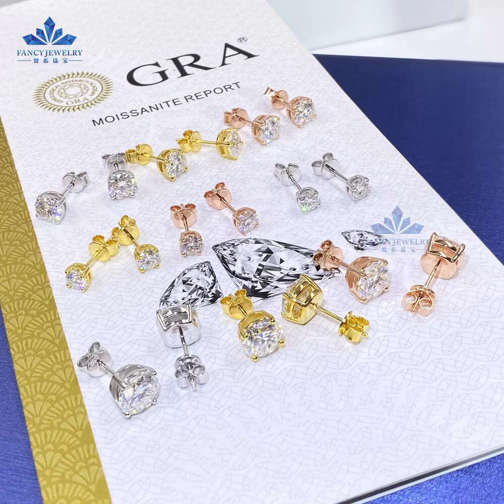2025 Classic Style Girl Present Gift 5mm 6.5mm 8mm Round Shape Pass Diamond Tester Moissanite Stud Earrings 925 Sterling Silver