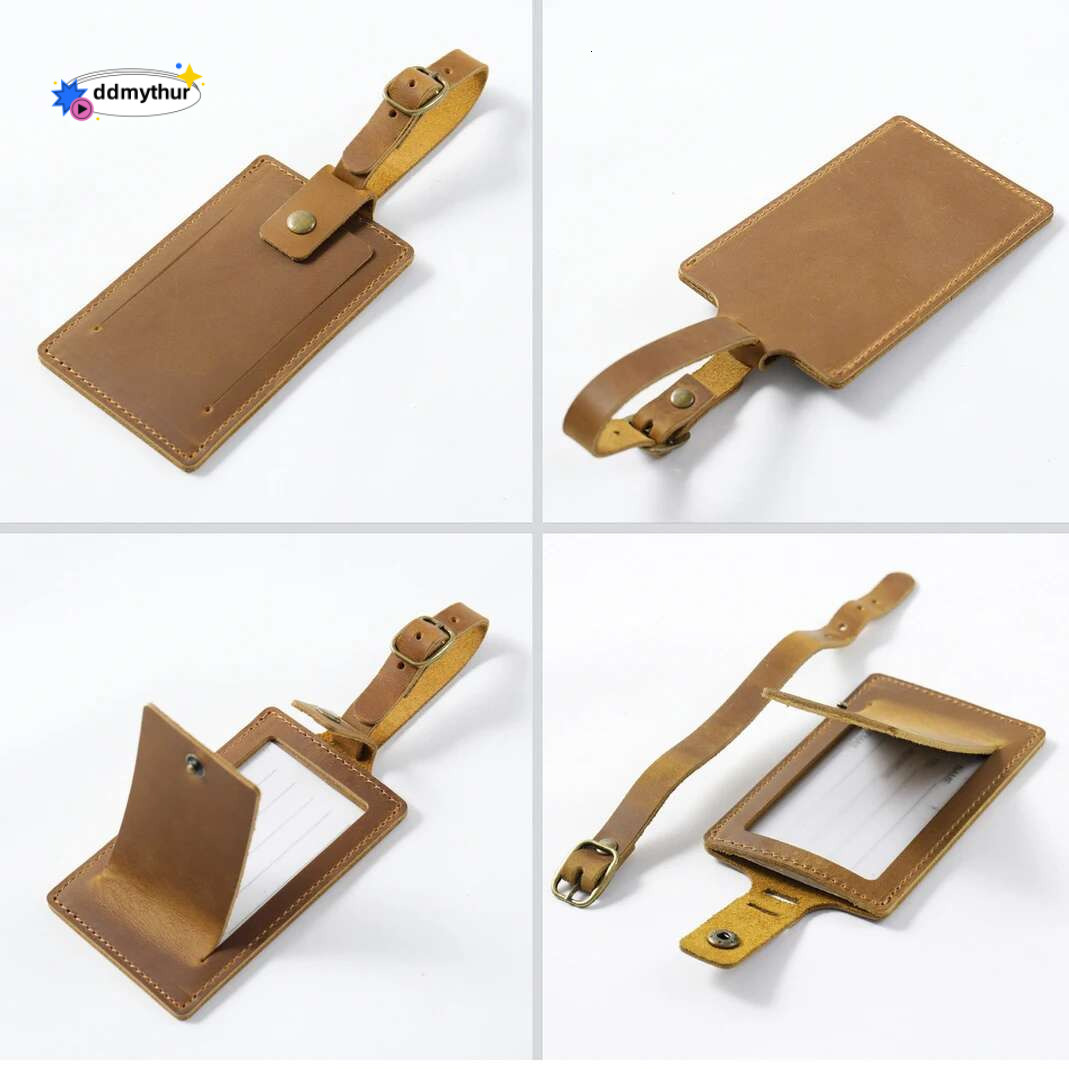 Lage Tags Genuine Men Women Suitcase Name Baggage Tag Crazy Horse Leather Airplane Labels Travel Accessories ddmythur