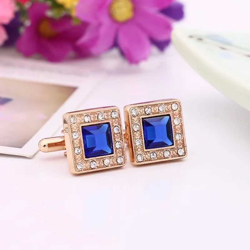 Square blue crystal cufflinks fashion accessories French style womens clothing decoration accessoriesT250412