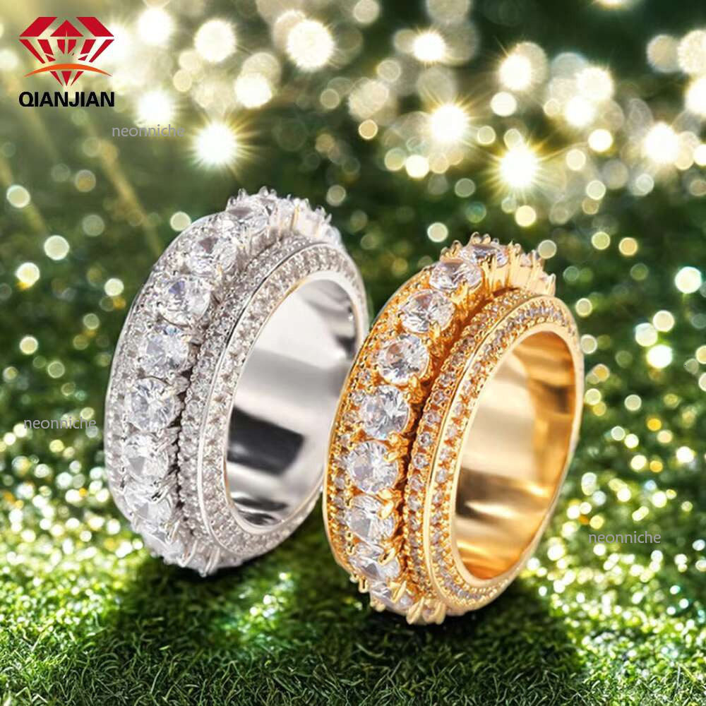 Qianjian Vvs Moissanite Ring Pass Dia Test Custom Letter Name Sier Fine Jewelry Rings for Men