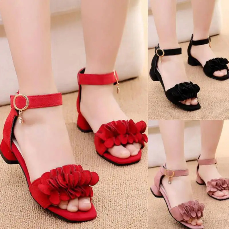 Summer Kids Leather Shoes Girls Wedding Dress Shoes Children Princess Flower Sandals For Girls Casual Dance Shoes Flat Sandals 250411