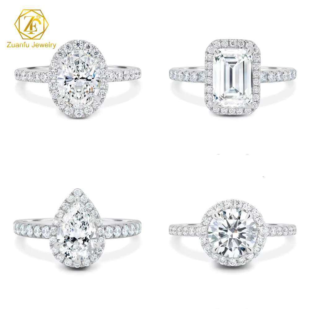 2ct Cushion Moissanite Rings Factory 14k 18k Gold Halo Ring 7X7MM D VVS1 Moissanite Engagement Wedding Ring