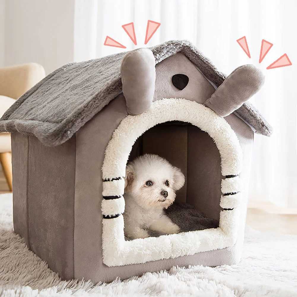Indoor Warm Dog House Soft Pet Bed Tent House Dog House Cat Bed Cotton Fluffy Sleep Nest Foldable Family Dog Pet Products X250412