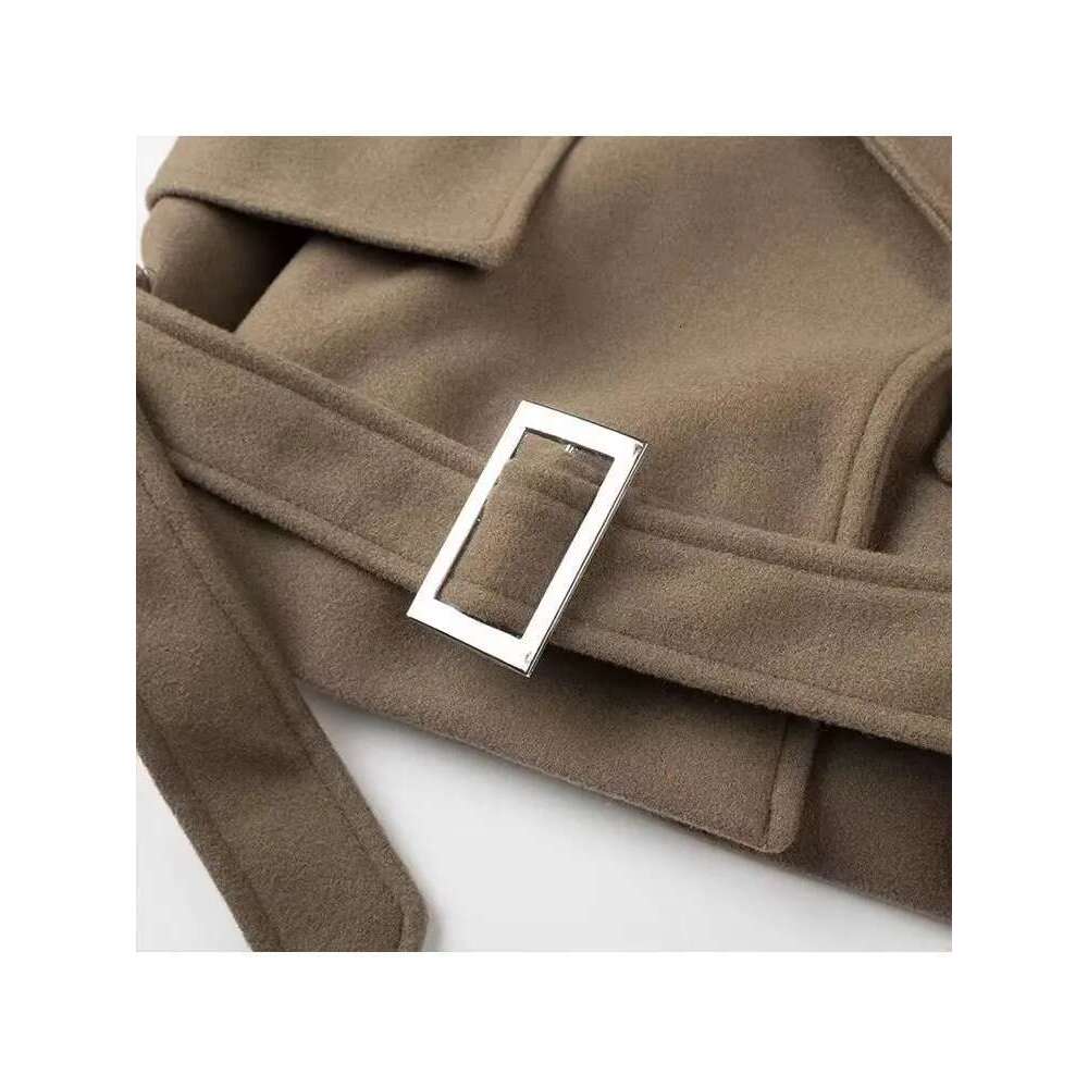 TRAFZA Fashion Vintage New Women Casual Outerwear Long Sleeve Belt Decoration Loose Lapel Woolen Coat Button-Up Chic Tops