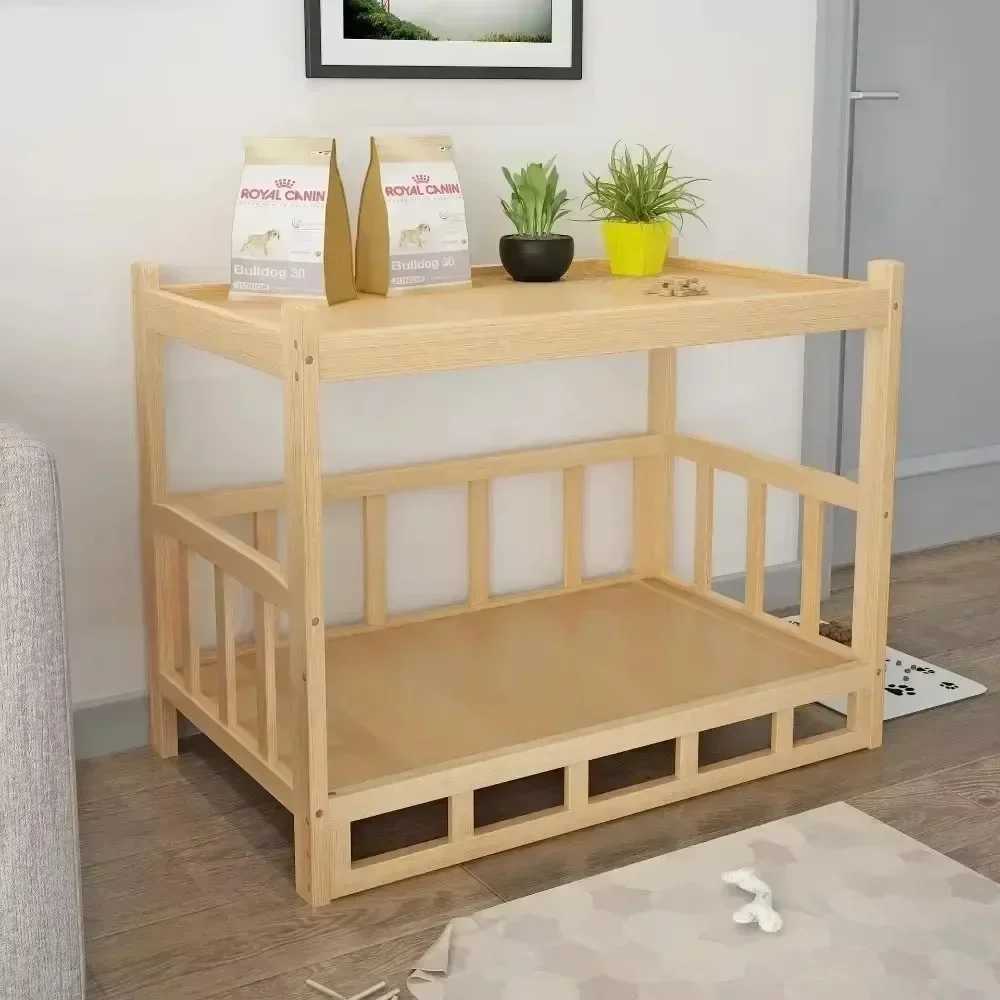 Solid wood dog house dog bed smooth polished teddy dog house golden retriever detachable pet bed solid wood cat bed X250412