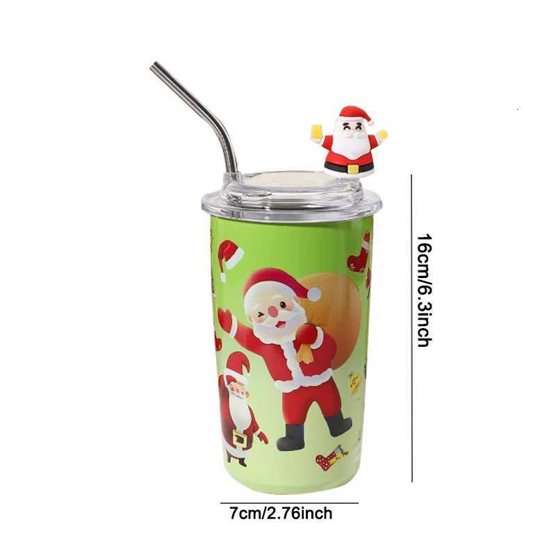 Christmas Christmas Tumblers with Straw 16oz Stainless Steel Christmas Travel Coffee Cup Double Insulated Vacuum Tumbler Santa Claus Mug Y251112