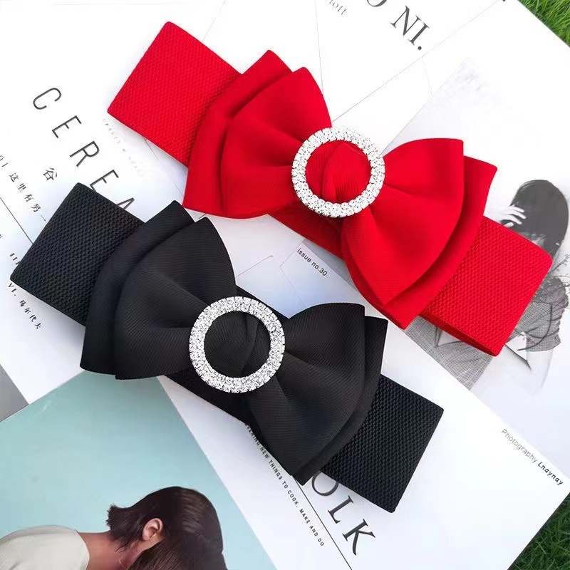 New Fashion Versatile Bow Round Diamond Shirt Work Clothes Cover Elastic Women's Strap Waist Matching Skirt