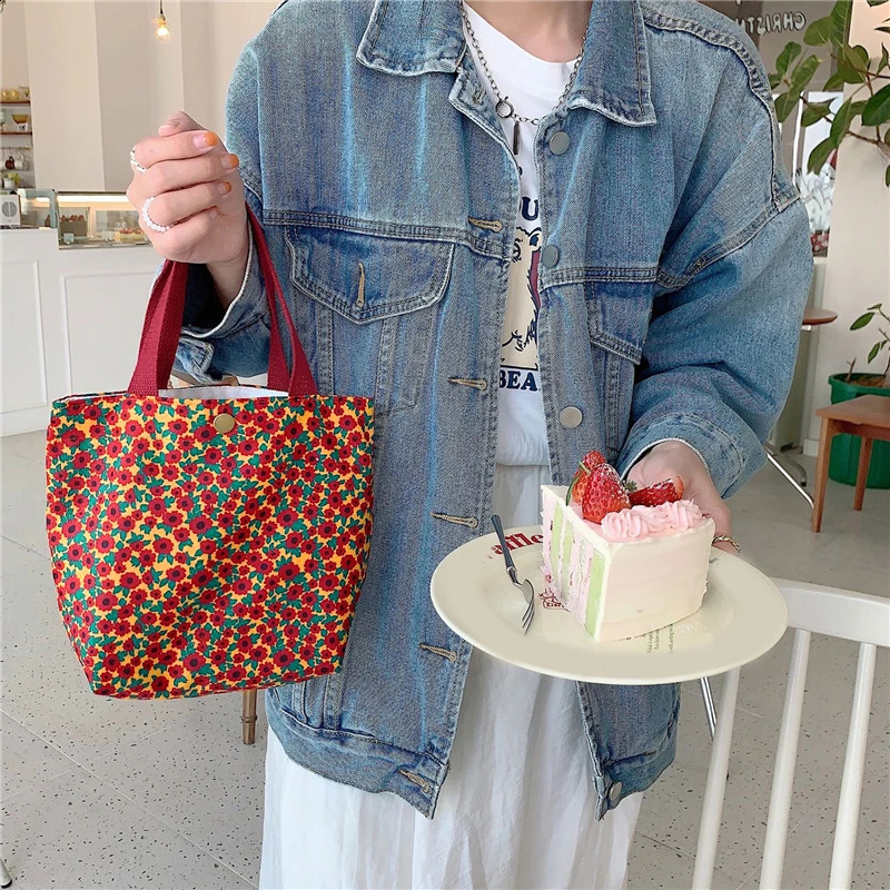 Womens buckle hand-held food bag Corduroy commuting hand-held lunch bag student literature picnic travel bento box handbag 250410