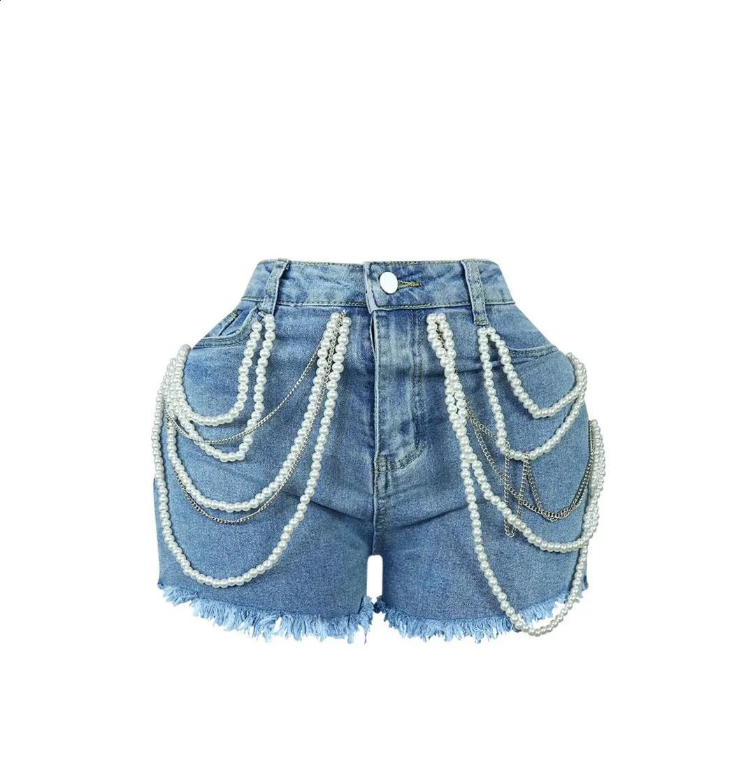 Womens denim shorts summer fashion edition water diamond casual womens half pants 250411