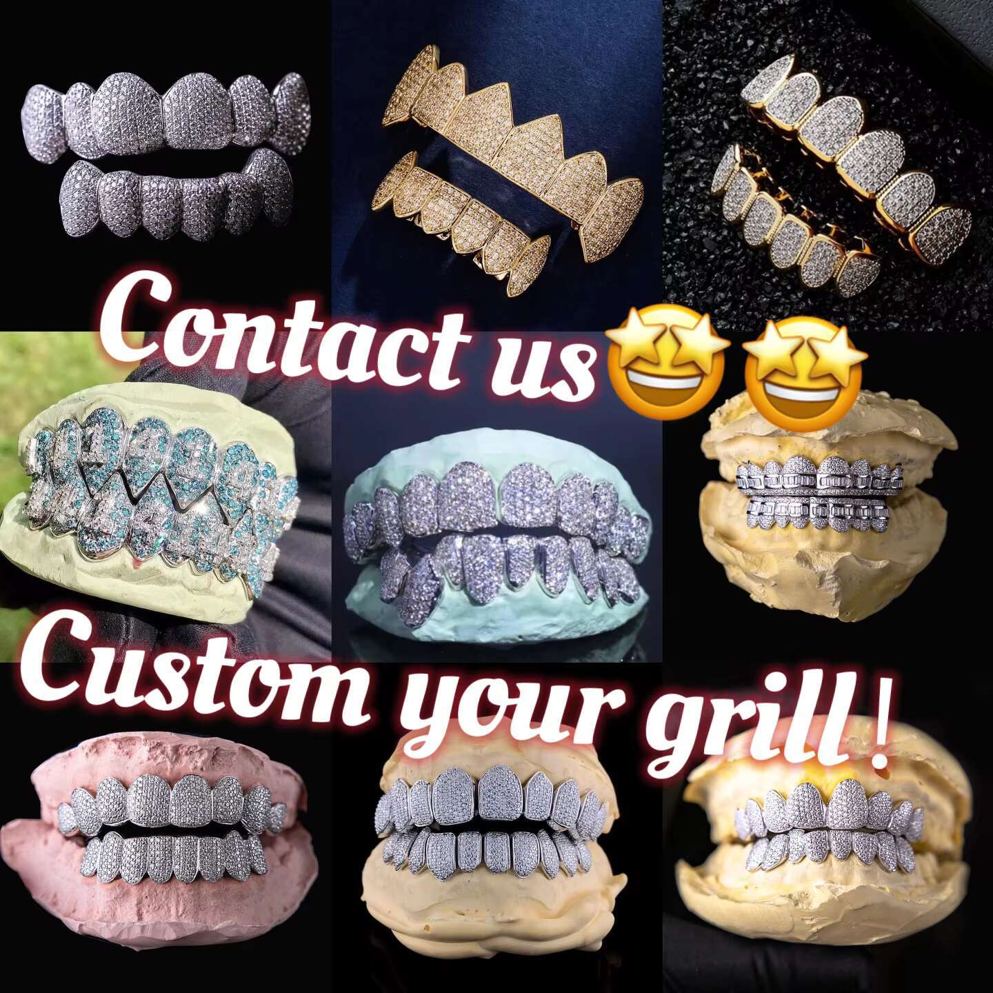 Iced Out Moissanite Grillz VVS S925 White Gold Plated Perm Cut Custom Grillz for Teeth