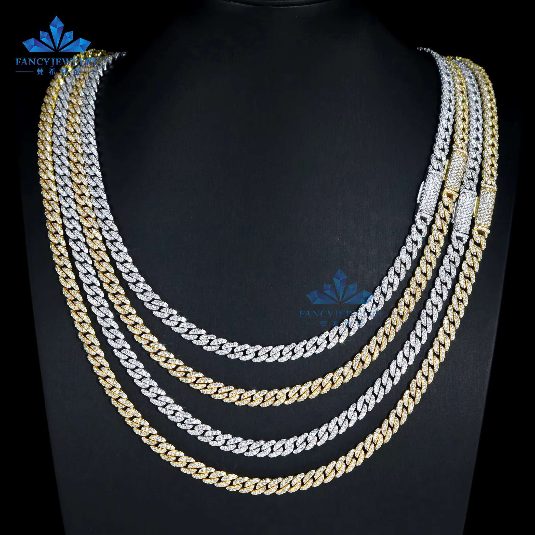 Wholesale Price Elegant Hot Selling 6MM Necklace 925 Sterling Silver Iced VVS Moissanite Gold Plated Hip Hop Cuban Link Chain