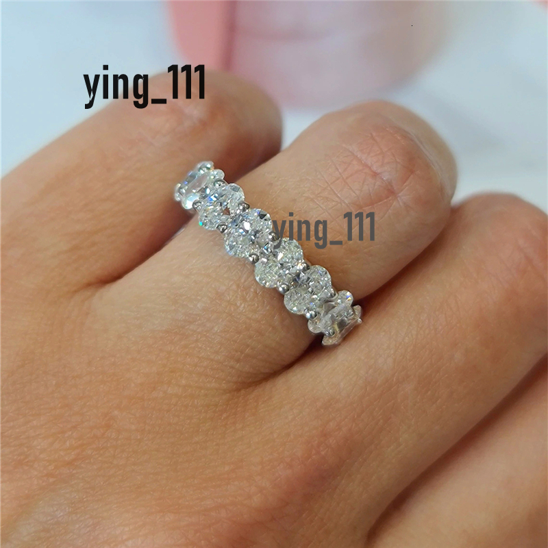 Jewelry Oval Eternity Wedding Ring 3.8*5.3mm Full Eternity Wedding Band Oval Cut Stackable Real Gold Womens Anniversary Ring