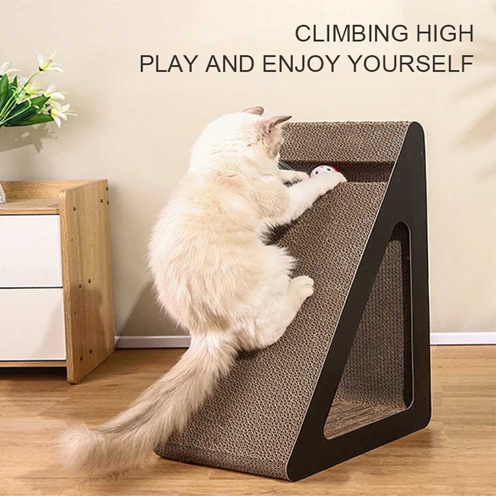 2-in-1 cat scraper cardboard triangle with rotating ball sturdy scratch resistant relieving cat stress toy for pets Y250412