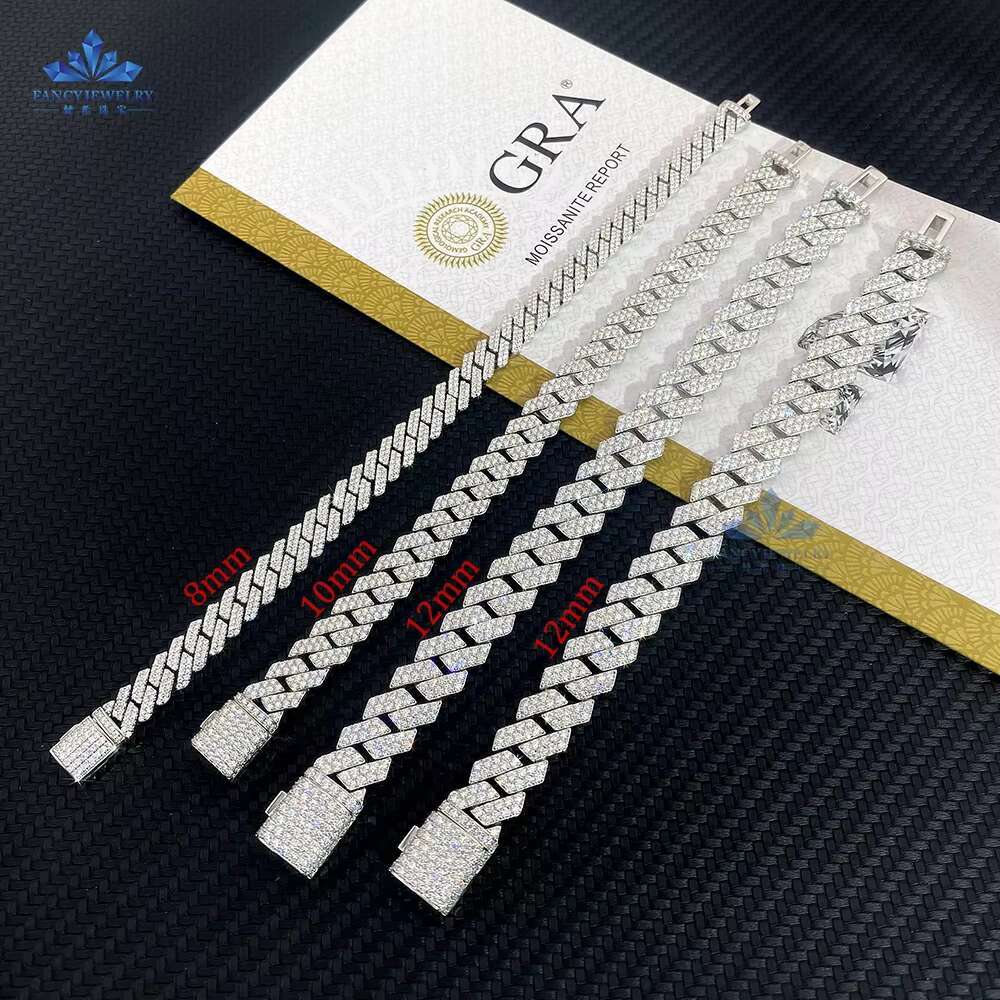 Custom Vvs Iced Out Moissanite Diamond Cuban Link Chain Bracelet Hip Hop 14K 18K Gold 925 Silver Fine Jewelry Men 6mm 8mm 10mm