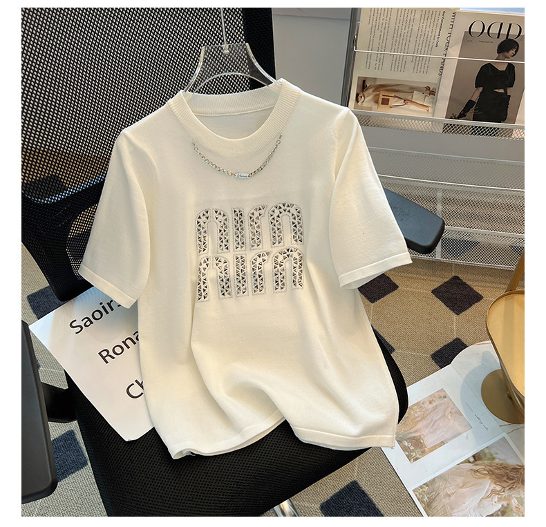 2025 Designer Summer T-shirt Top Women's Fashion Heavy Industry Letter Hot Diamond Letter Short Sleeve Top European Loose Premium Shirt T-shirt C