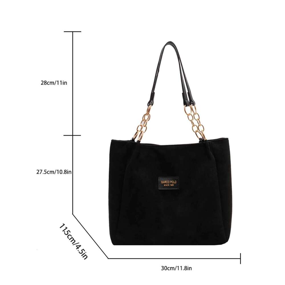 Stylish Suede Shoulder Bag, Letterstick Details Chain Trim Handbag, Lady High Volume Tote Bag