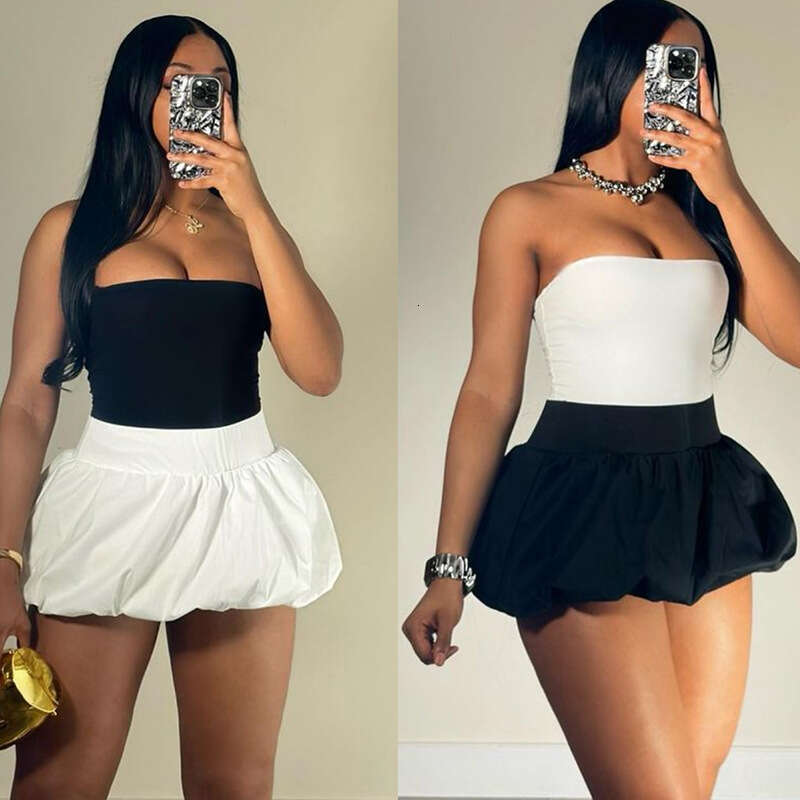 Women's Wear Summer Women's New Solid Color Versatile Bubble High Waist Ultra Short Skirt