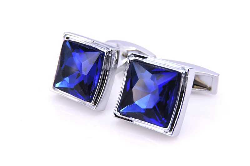 Mens fashion brand stainless steel cufflinks blue crystal peaceful crime clothing accessories French shirt cufflinksT250412